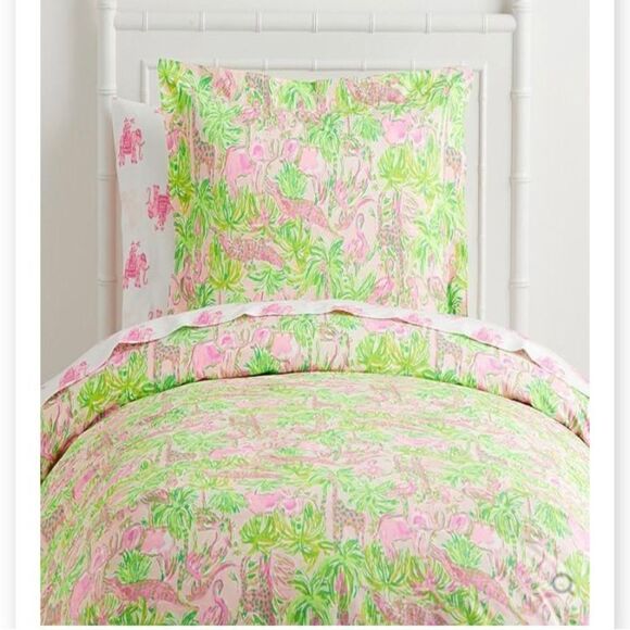 NWT Lilly Pulitzer Full Sheet Set-Organic-Print In On Parade Pottery Barn kids - Picture 2 of 12